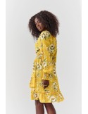 Airy dress with a mustard floral print FG637 - Online store - Boutique